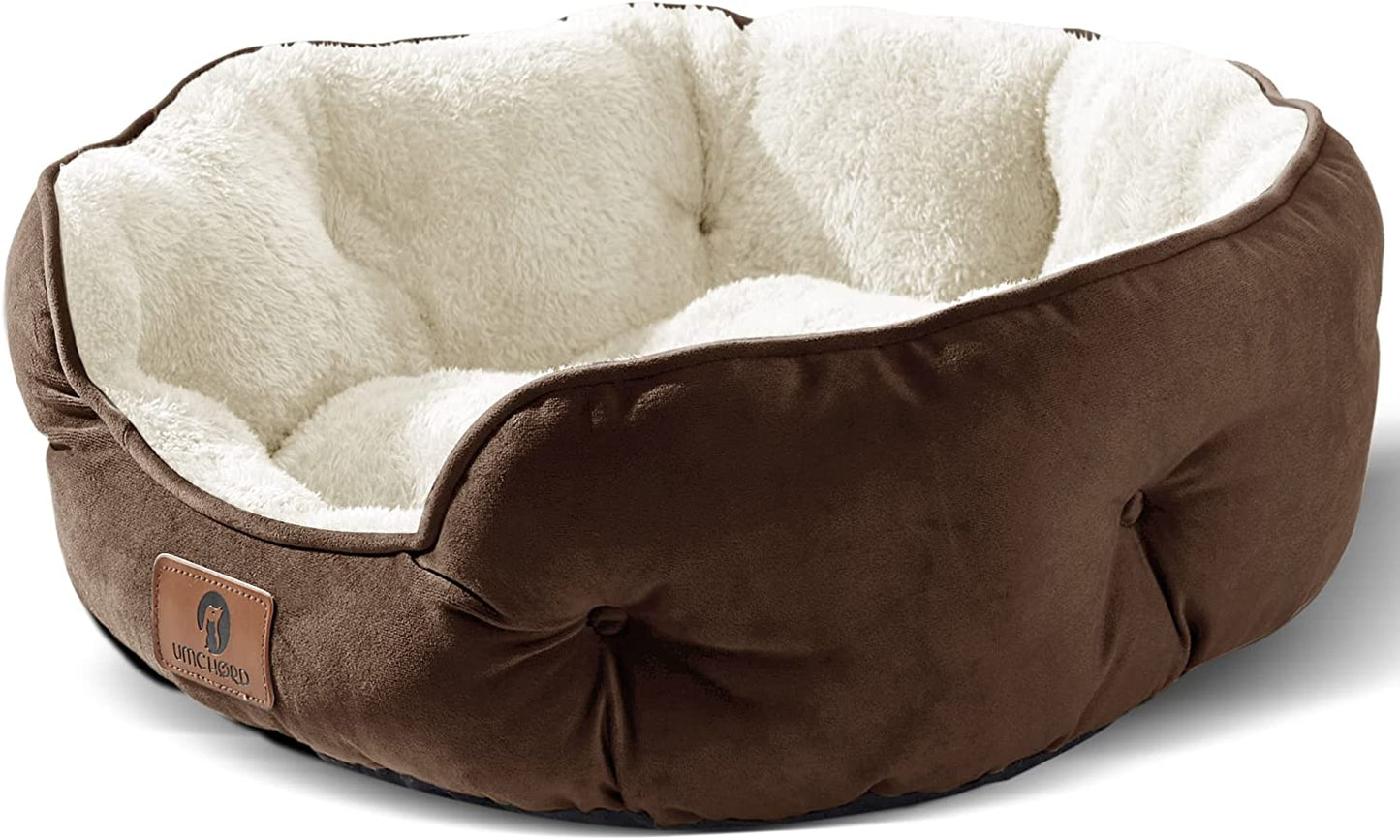 Ultra-Soft Small Dog Bed & Cat Bed – Cozy 20" Pet Bed for Puppies & Kittens, Machine Washable, Anti-Slip & Water-Resistant Oxford Bottom, Brown