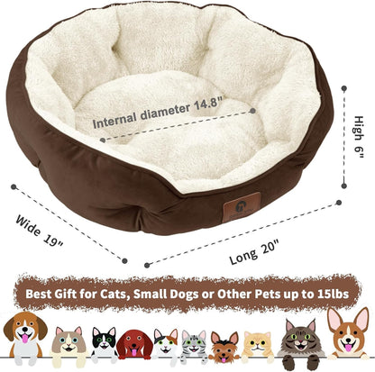 Ultra-Soft Small Dog Bed & Cat Bed – Cozy 20" Pet Bed for Puppies & Kittens, Machine Washable, Anti-Slip & Water-Resistant Oxford Bottom, Brown