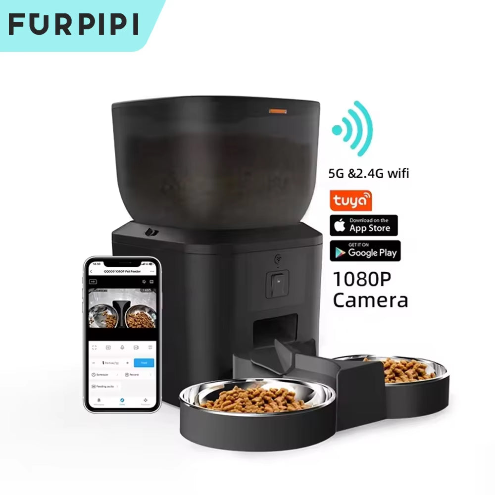 Automatic Dog Feeders with Camera 1080P HD 5G Wifi Pet Feeder Tuya APP Control Automatic Cat Dog Food Dispenser