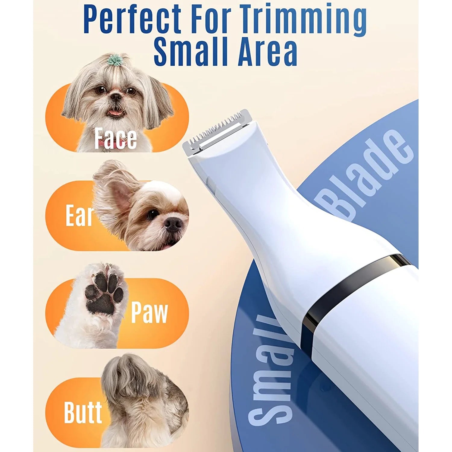 2-in-1 Quiet Dog Clippers & Paw Trimmer - Cordless, Double Blades for Grooming Paws, Eyes, Ears, & Face (White)